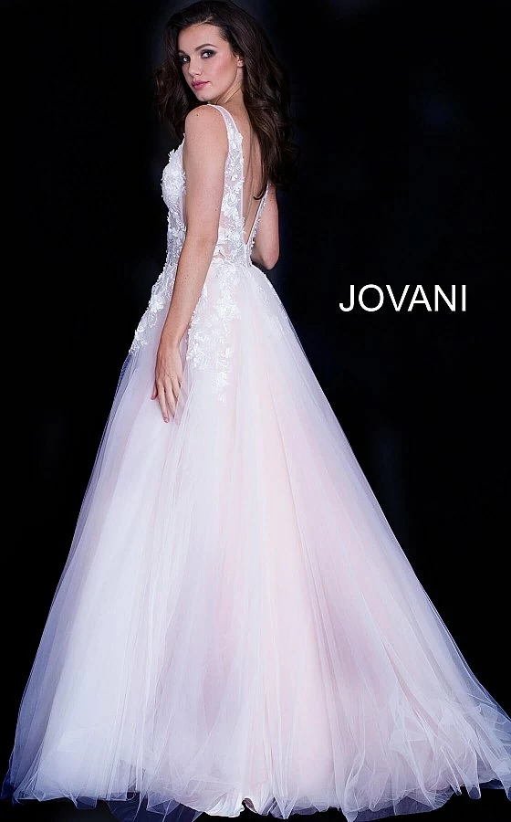 Jovani 55634 Floral Appliques Prom Dress Ballgown Lace Tulle Long V Neck 23 Jovani 55634 Floral Appliques Prom Dress Ballgown Lace Tulle Long V Neck
