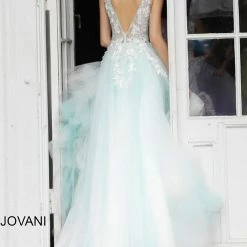In Stock Jovani 55634 Floral Appliques Prom Dress Size 6 Lace Ballgown Wedding Gown Formal Sheer