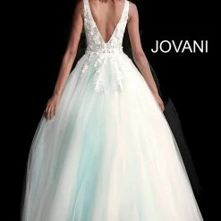 Jovani 55634 Floral Appliques Prom Dress Ballgown Lace Tulle Long V Neck 40 Jovani 55634 Floral Appliques Prom Dress Ballgown Lace Tulle Long V Neck