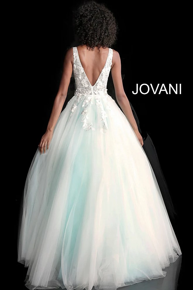 Jovani 55634 Floral Appliques Prom Dress Ballgown Lace Tulle Long V Neck 16 Jovani 55634 Floral Appliques Prom Dress Ballgown Lace Tulle Long V Neck