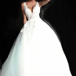 In Stock Jovani 55634 Floral Appliques Prom Dress Size 6 Lace Ballgown Wedding Gown Formal Sheer