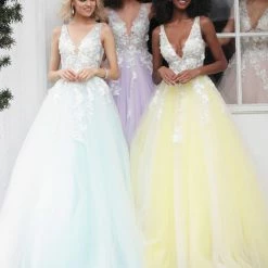 In Stock Jovani 55634 Floral Appliques Prom Dress Size 6 Lace Ballgown Wedding Gown Formal Sheer