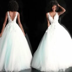 Jovani 55634 Floral Appliques Prom Dress Ballgown Lace Tulle Long V Neck 37 Jovani 55634 Floral Appliques Prom Dress Ballgown Lace Tulle Long V Neck
