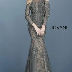 Discontinued Jovani 55801 Gunmetal Sizes 00-24
