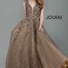 Ballgown Dresses Jovani Taupe Embroidered Lace A-Line Evening Gown 55877