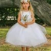 In Stock Girls Tea Length Size 2 White Flower Girl Dress Satin Bodice Layer Ruffle Tulle Skirt