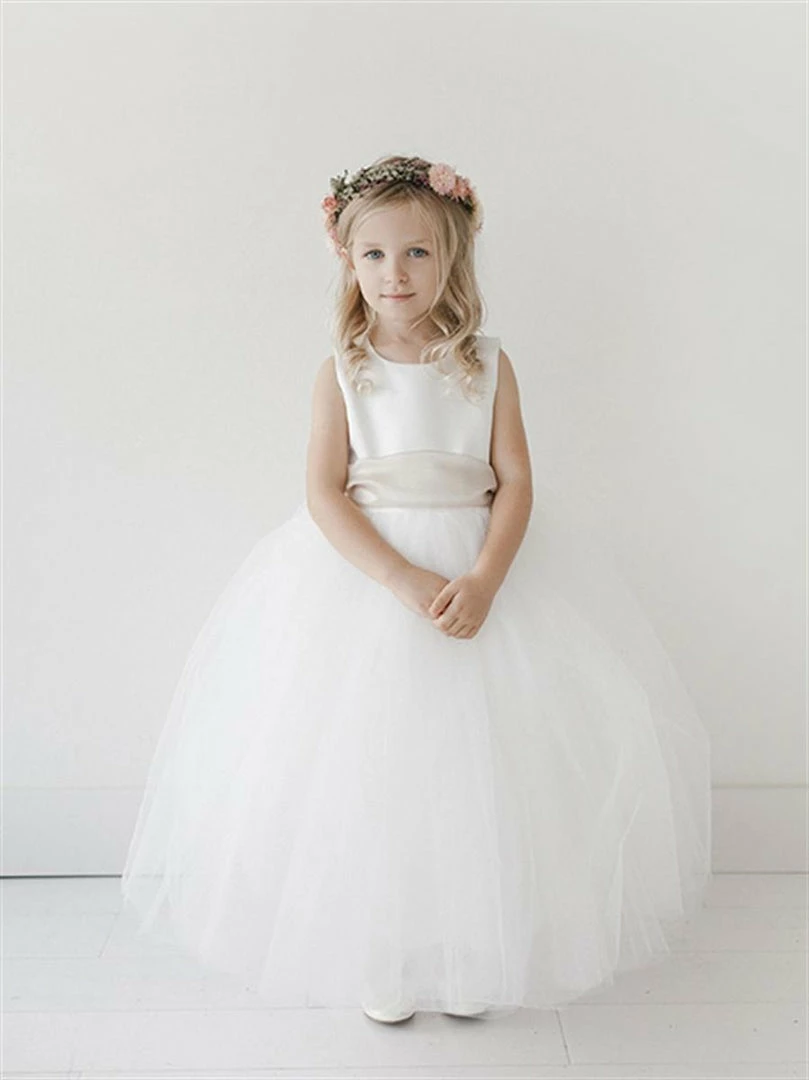 Glass Slipper Formals Girls Long White Satin Bodice Flower Girl Dress Sash Ballgown Tulle Skirt 5700 4 Glass Slipper Formals Girls Long White Satin Bodice Flower Girl Dress Sash Ballgown Tulle Skirt 5700