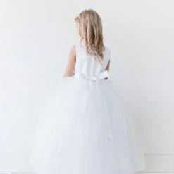 Glass Slipper Formals Girls Long White Satin Bodice Flower Girl Dress Sash Ballgown Tulle Skirt 5700 7 Glass Slipper Formals Girls Long White Satin Bodice Flower Girl Dress Sash Ballgown Tulle Skirt 5700