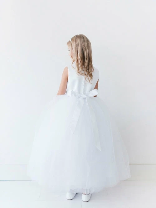 Glass Slipper Formals Girls Long White Satin Bodice Flower Girl Dress Sash Ballgown Tulle Skirt 5700 5 Glass Slipper Formals Girls Long White Satin Bodice Flower Girl Dress Sash Ballgown Tulle Skirt 5700