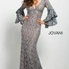 In Stock Jovani 57048 Long Bell Sleeves Evening Gown Embellished Lace Mermaid Prom Dress Size 6 Navy