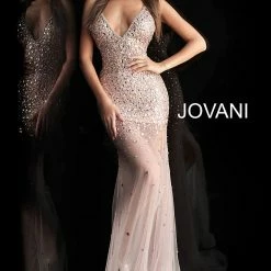 Jovani 57300 Black Or Blush Sheer Couture Embellished Pageant Gown