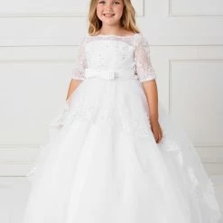 In Stock Tip Top Kids 5773 Girls Size 4 Lace Off The Shoulder Flower Girl Communion Corset Flower Girl Dress