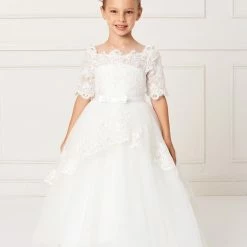 In Stock Tip Top Kids 5773 Girls Size 4 Lace Off The Shoulder Flower Girl Communion Corset Flower Girl Dress