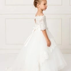 In Stock Tip Top Kids 5773 Girls Size 4 Lace Off The Shoulder Flower Girl Communion Corset Flower Girl Dress
