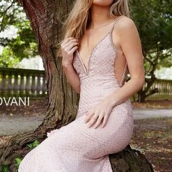 Jovani 57897 Plunging Neckline Embellished Fitted Prom Dress