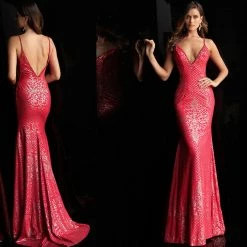 Jovani 57897 Plunging Neckline Embellished Fitted Prom Dress