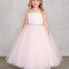 In Stock Girls Tea Length Size 4 Blush Lace Flower Girl Dress Tulle Skirt Sheer Neckline