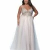Ballgown Dresses Blush TOO 5831W Long Tulle Ballgown Sheer Corset Plus Size Prom Dress V Neck 2020