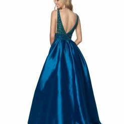 Blush Prom Ballgown Dresses Blush PINK 5836 Long Pleated Ballgown Embellished Prom Dress Embellished V Neck