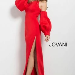 Discontinued Jovani 58511 One Shoulder Puff Sleeves Dramatic Evening Gown