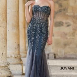 Jovani 5908 Sheer Corset Mermaid Prom Dress Pageant Sexy Embellished Formal Gown Mermaid Dresses