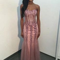 Jovani 5908 Sheer Corset Mermaid Prom Dress Pageant Sexy Embellished Formal Gown Mermaid Dresses