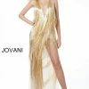 Jovani 59642 Plunging Neckline Beaded Fringe Couture Prom Dress