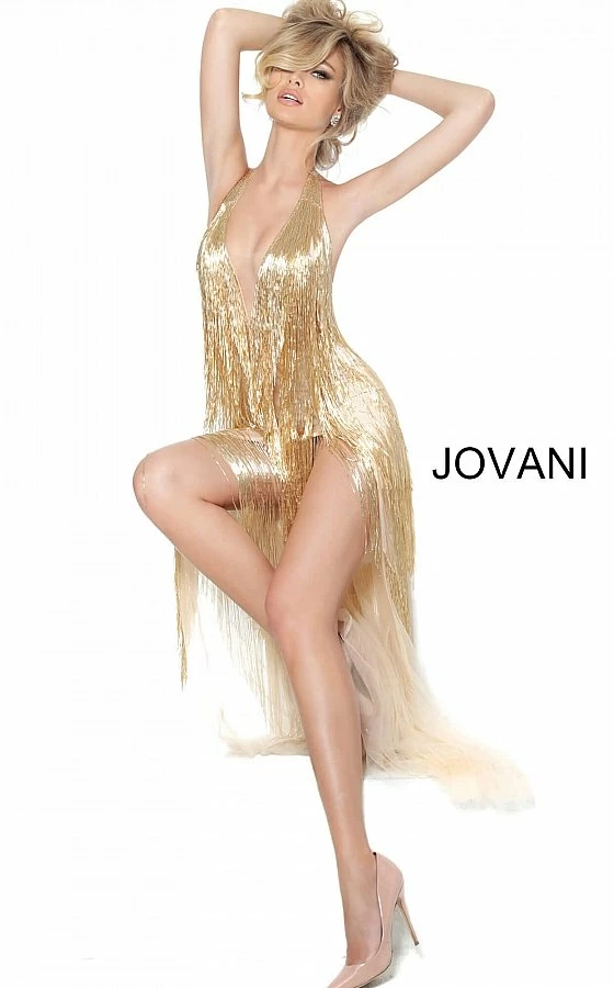 Jovani 59642 Plunging Neckline Beaded Fringe Couture Prom Dress 12 Jovani 59642 Plunging Neckline Beaded Fringe Couture Prom Dress