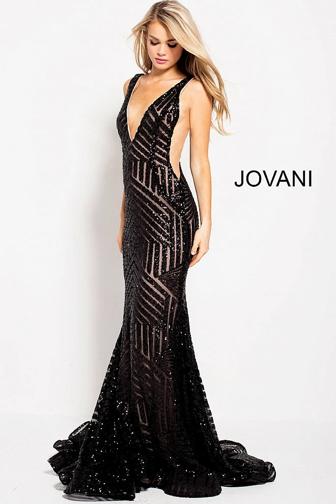 Jovani 59762 Sequin Embellished Mermaid Prom Dress Pageant Gown Plunging Neckline 40 Jovani 59762 Sequin Embellished Mermaid Prom Dress Pageant Gown Plunging Neckline