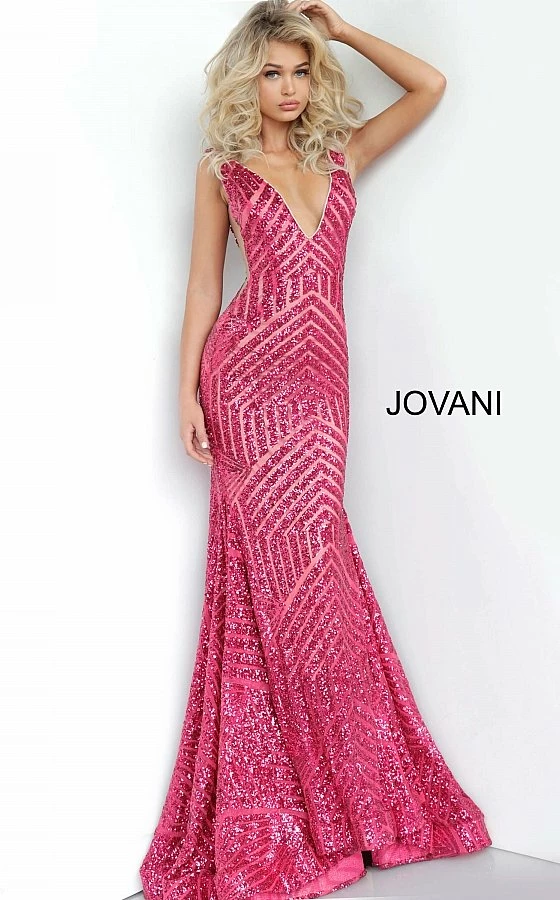 Jovani 59762 Sequin Embellished Mermaid Prom Dress Pageant Gown Plunging Neckline 18 Jovani 59762 Sequin Embellished Mermaid Prom Dress Pageant Gown Plunging Neckline
