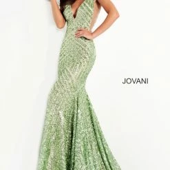 Jovani 59762 Sequin Embellished Mermaid Prom Dress Pageant Gown Plunging Neckline