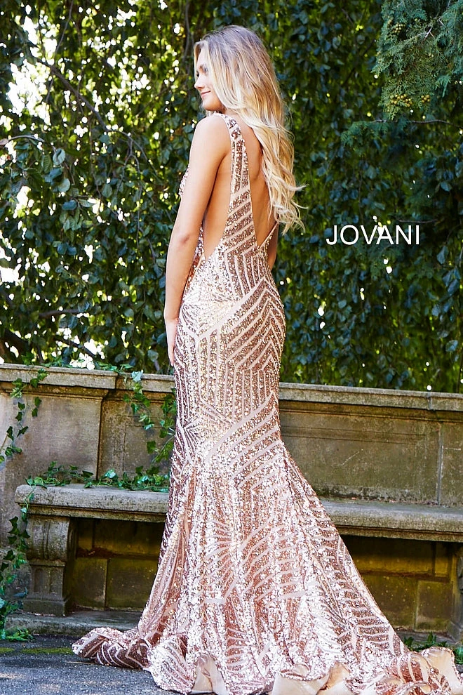 Jovani 59762 Sequin Embellished Mermaid Prom Dress Pageant Gown Plunging Neckline 42 Jovani 59762 Sequin Embellished Mermaid Prom Dress Pageant Gown Plunging Neckline