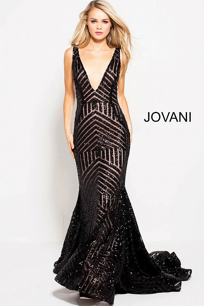 Jovani 59762 Sequin Embellished Mermaid Prom Dress Pageant Gown Plunging Neckline 39 Jovani 59762 Sequin Embellished Mermaid Prom Dress Pageant Gown Plunging Neckline