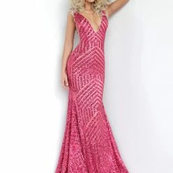 Jovani 59762 Sequin Embellished Mermaid Prom Dress Pageant Gown Plunging Neckline 74 Jovani 59762 Sequin Embellished Mermaid Prom Dress Pageant Gown Plunging Neckline