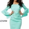 Jovani Aqua Scuba Bell Sleeve Knee Length Dress 59992