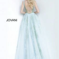 Discontinued Jovani 1125 Plunging Neckline Prom Dress Ball Gown Print Evening Gown Ballgown Dresses