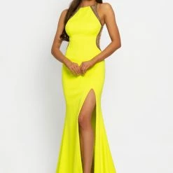 Johnathan Kayne 2023 Fit Flare Mermaid Pageant Prom Dress High Neck Sheer Cutout
