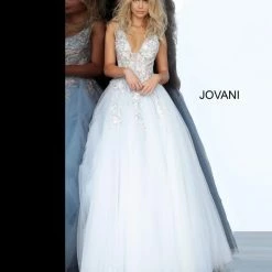 Jovani 11092 Long Sheer A Line Ballgown Formal Dress Floral Applique Romantic Ballgown Dresses