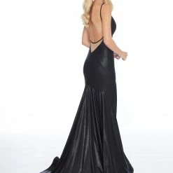 In Stock Ashley Lauren 1865 Black Prom Dress Size 4, 8 Metallic Jersey Mermaid Fit & Flare Formal Gown Mermaid Dresses