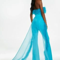 Ashleylauren Jumpsuits & Rompers Ashley Lauren 11133 Strapless Scuba Jumpsuit With Feather Trimmed Overskirt