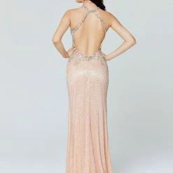 In Stock Primavera Couture 3409 Size 2 Blush Embellished High Neck Prom Dress Slit Beaded Long 25 In Stock Primavera Couture 3409 Size 2 Blush Embellished High Neck Prom Dress Slit Beaded Long