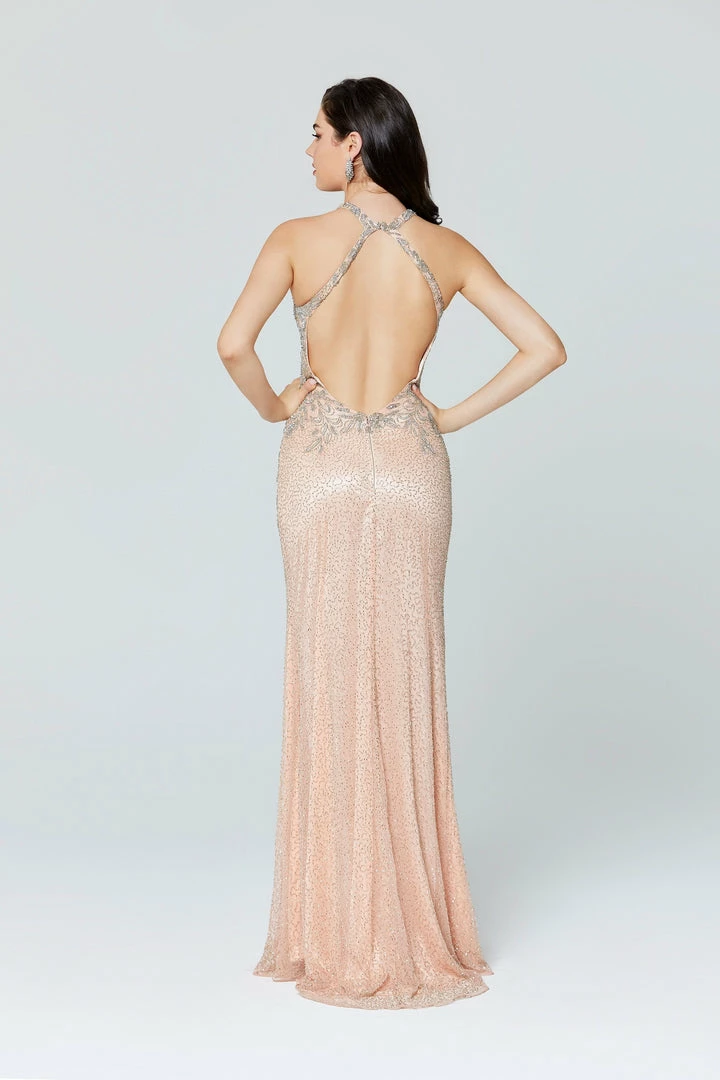 In Stock Primavera Couture 3409 Size 2 Blush Embellished High Neck Prom Dress Slit Beaded Long 14 In Stock Primavera Couture 3409 Size 2 Blush Embellished High Neck Prom Dress Slit Beaded Long