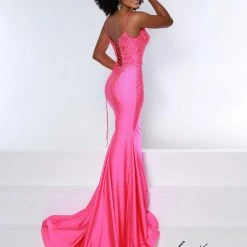 Corset Dresses Johnathan Kayne 2439 Lace Bodice Crystal Fitted Skirt V Neckline Corset Lace Up Back