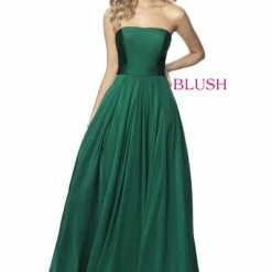 In Stock Blush Prom 11960 Size 12 Jersey A Line Strapless Prom Dress Crystal Belt Neon Pink