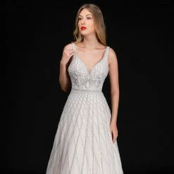 Bridal Nina Canacci 8183 V Neckline Embellished A Line Wedding Dress Prom Pageant Gown Evening Gown