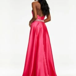 Ashleylauren Ashley Lauren 11148 High Neckline Column Prom Dress With Overskirt