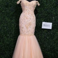 In Stock Mermaid Dresses Envious Couture 0680 Size 4 Shimmer Lace Pearl Off The Shoulder Mermaid Formal Dress