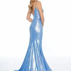 In Stock Mermaid Dresses Ashley Lauren 1751 Size 4 Metallic Mermaid Prom Dress V Neck Pageant Slit Gown