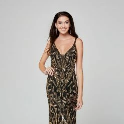 In Stock Primavera Couture 3454 Size 8 Black/Gold Sequin Prom Dress Pageant
