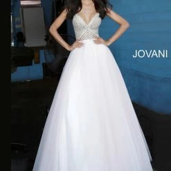 Jovani 00580 Blush Beaded Bodice Tie Back Prom Dress Ball Gown Ballgown Dresses